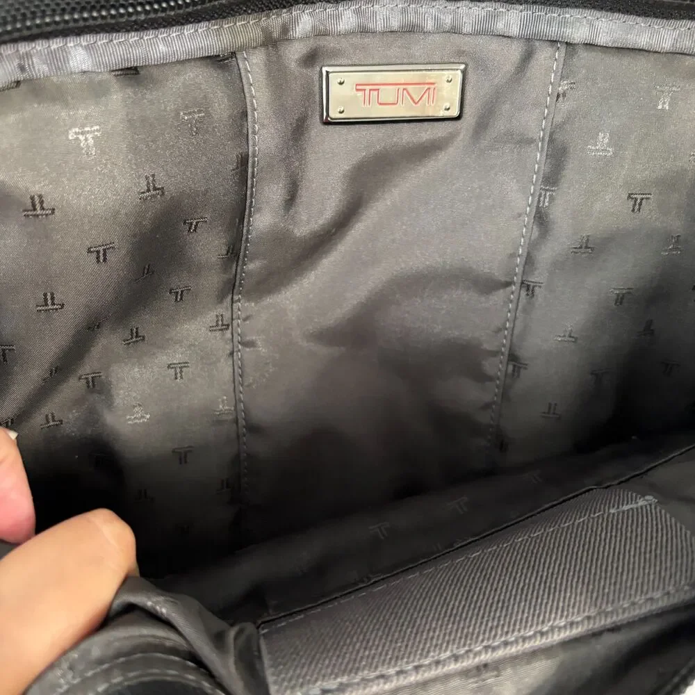 TUMI Black Ballistic Nylon Slimline Padded Laptop Bag Black Leather Handles